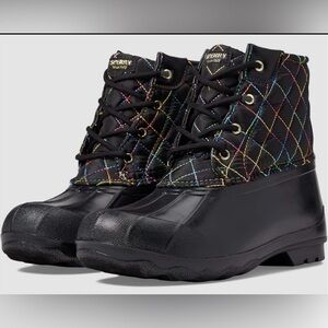 Sperry Black Multicolor Quilted Duck Boots